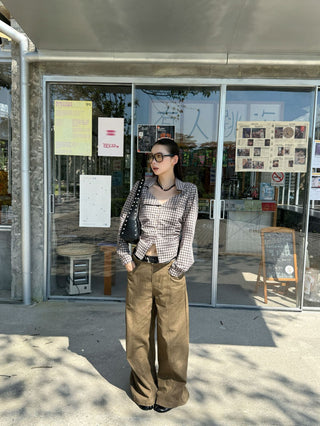 plaid v-collar shirt