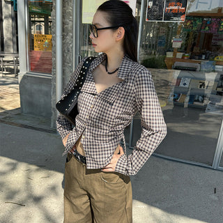 plaid v-collar shirt