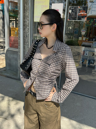 plaid v-collar shirt