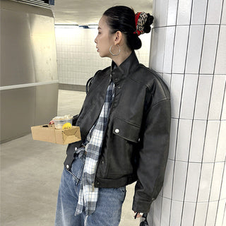 washed stand collar jacket