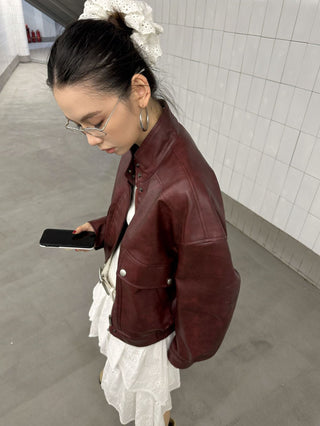 washed stand collar jacket