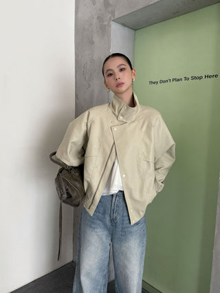 lapel leather coat