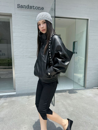 lapel leather coat