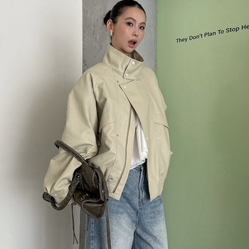 lapel leather coat