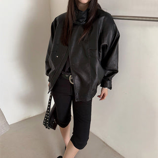 lapel leather coat