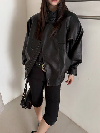 lapel leather coat