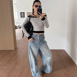washed pocket jeans