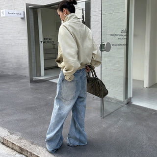 washed pocket jeans
