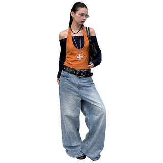 washed pocket jeans
