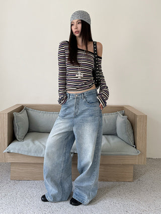 washed pocket jeans