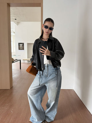 plaid leather coat