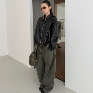 plaid leather coat