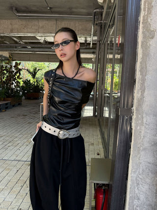 pu pleated shirt