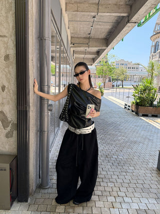 pu pleated shirt