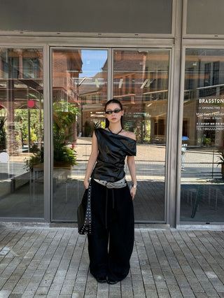 pu pleated shirt