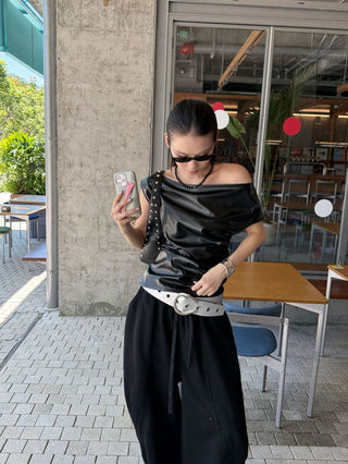 pu pleated shirt