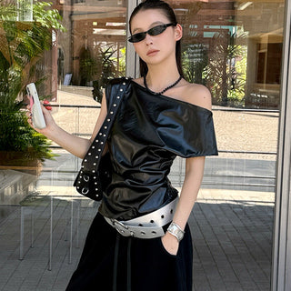 pu pleated shirt