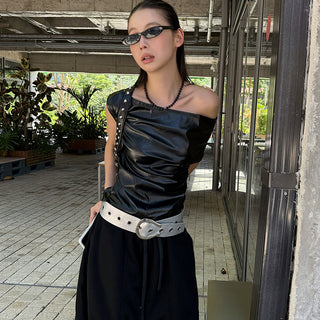 pu pleated shirt