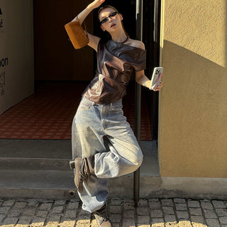 pu pleated shirt