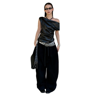 pu pleated shirt