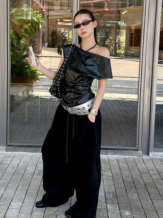 pu pleated shirt