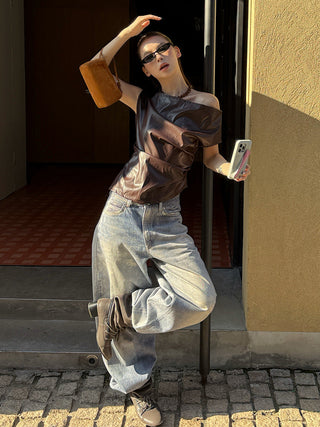 pu pleated shirt