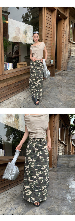 camouflage denim skirt