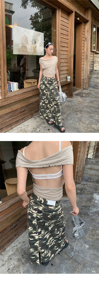 camouflage denim skirt