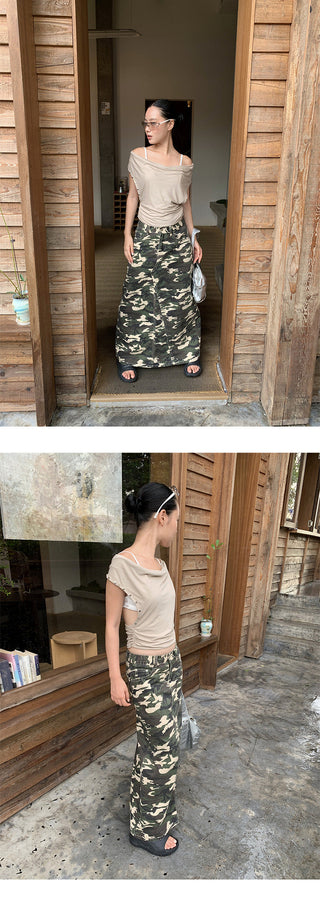 camouflage denim skirt