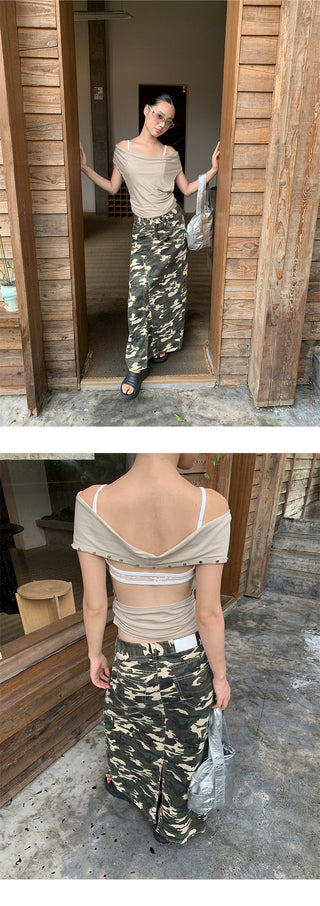camouflage denim skirt