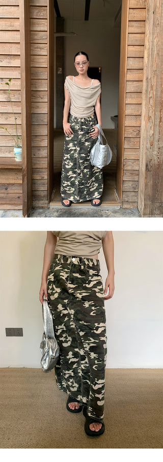 camouflage denim skirt