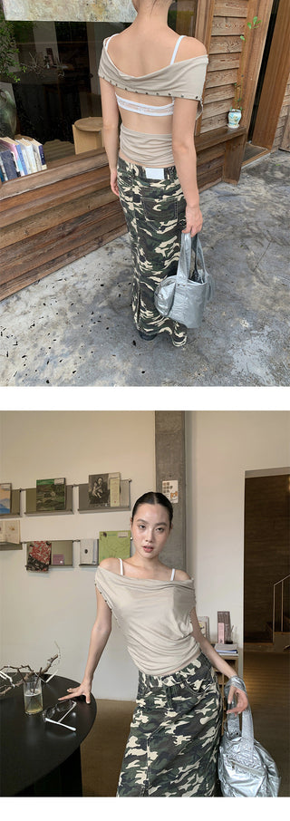 camouflage denim skirt