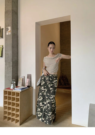 camouflage denim skirt