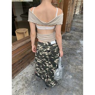 camouflage denim skirt