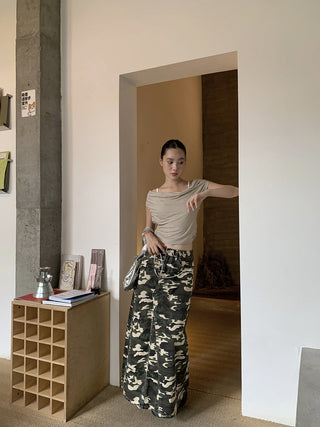 camouflage denim skirt