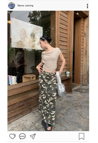 camouflage denim skirt