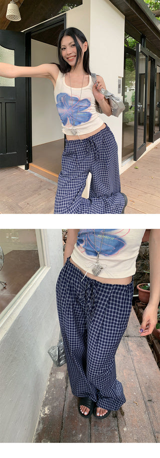 drawstring plaid pants