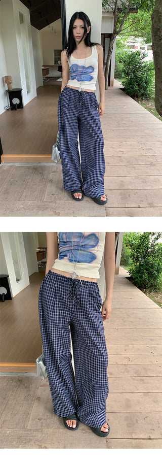 drawstring plaid pants