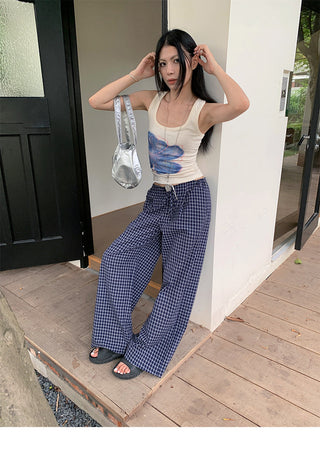 drawstring plaid pants