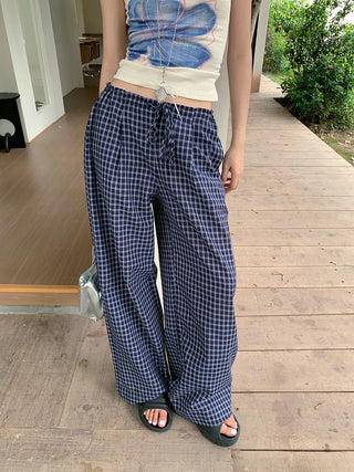 drawstring plaid pants