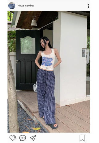 drawstring plaid pants