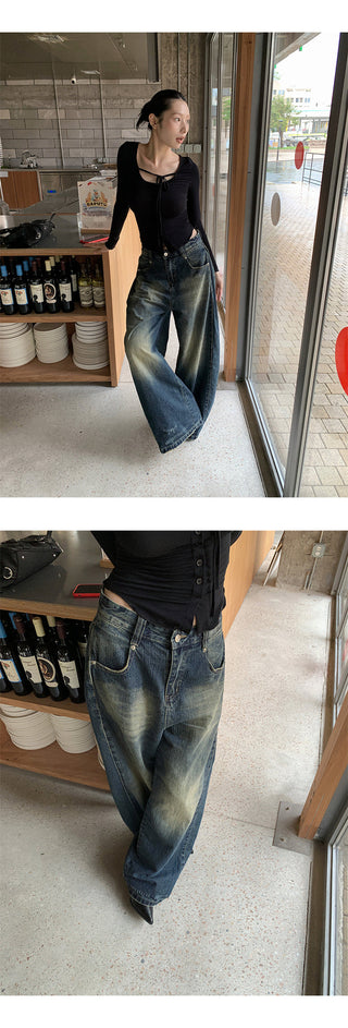 pleating wide jeans