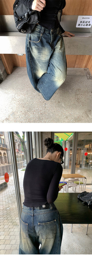 pleating wide jeans