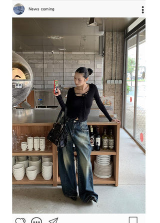 pleating wide jeans