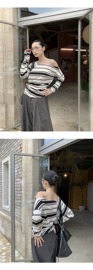 striped shoulder tops