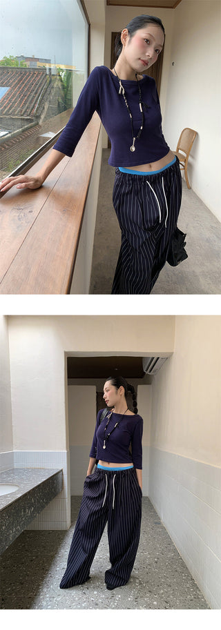 striped wide pants