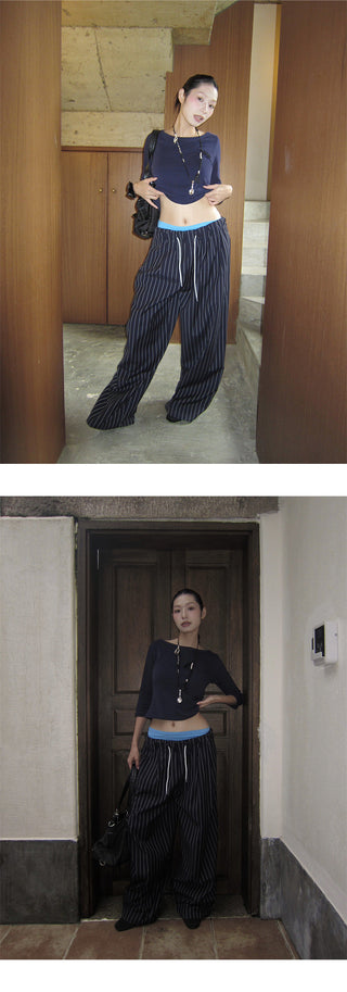 striped wide pants
