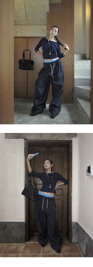 striped wide pants