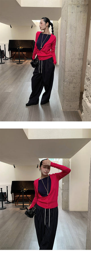 striped wide pants