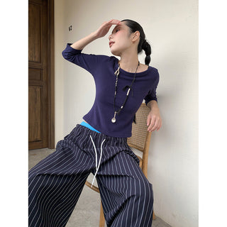 striped wide pants